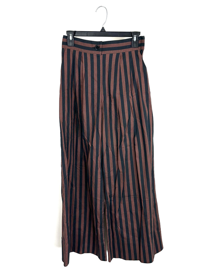 Black and Brown Striped Pleated Trousers - Size 4