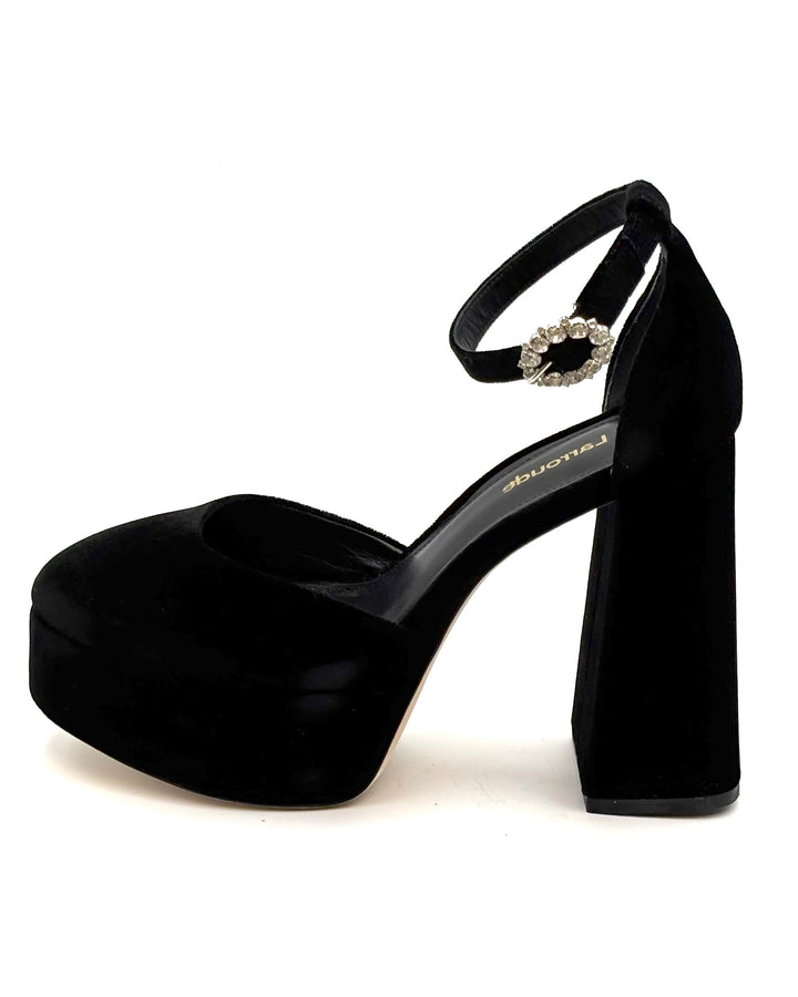 Black Velvet Gemstone Strap Heels - Size 7 and 8
