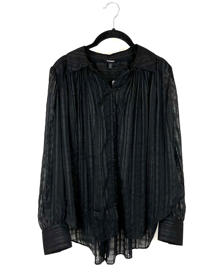 Black Sheer Button Down Top - Medium