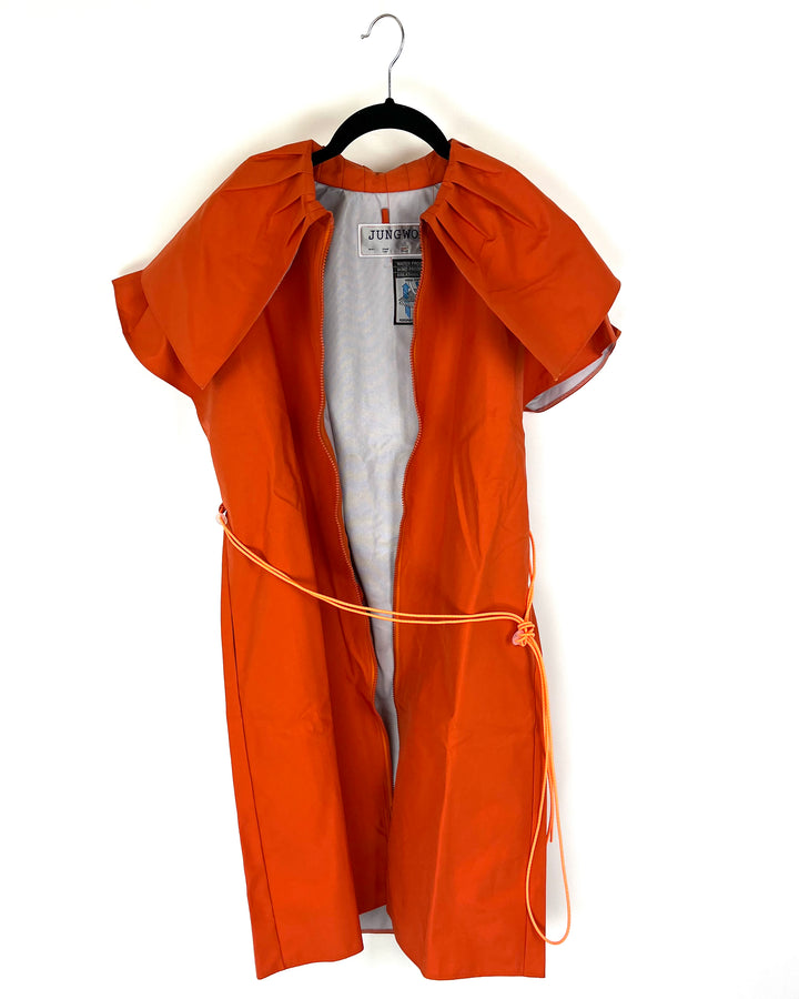 Orange Ruffle Neck Short Sleeve Raincoat - Size 6/8, 10/12 and 14/16