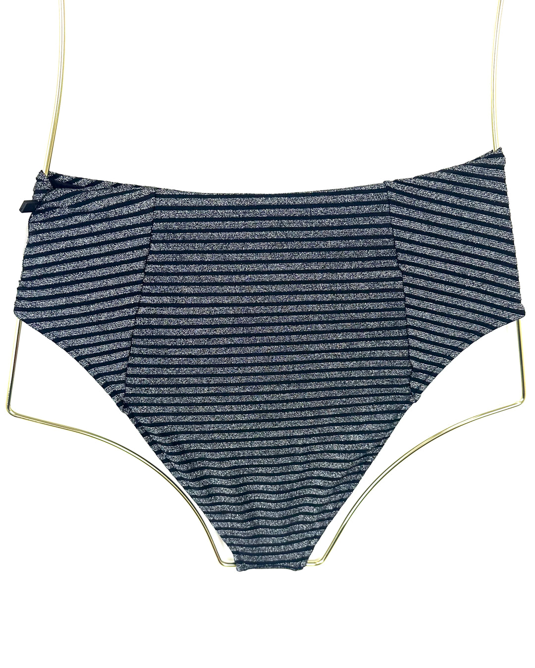 Metallic Black High Waist Moderate Coverage Bikini Bottom - XS, S, M, XL, XXL