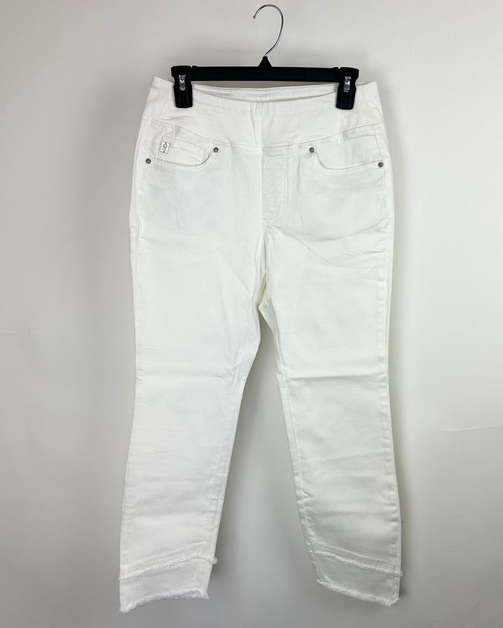 Cloud White Stretch Frayed Pants - Size 6