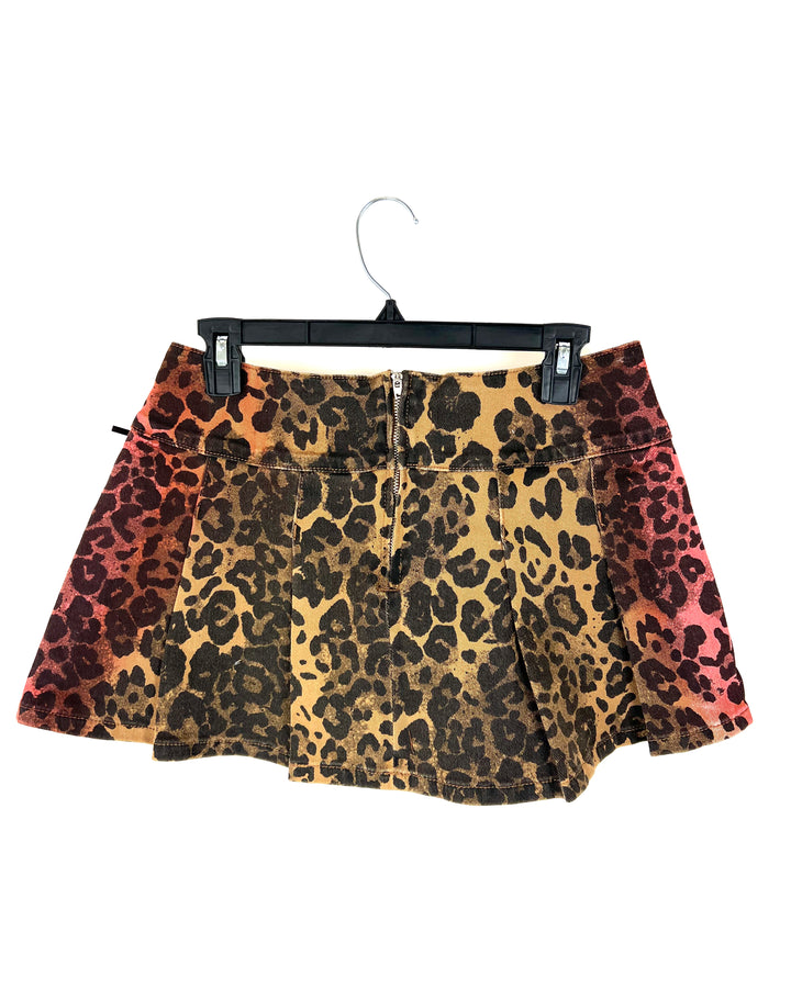 Brown and Pink Cheetah Print Pleated Mini Skirt - Size 4/6 and 6/8