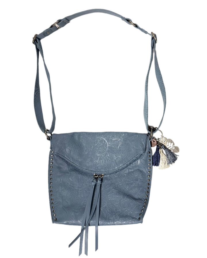 Slate Blue Embossed Crossbody Satchel Bag