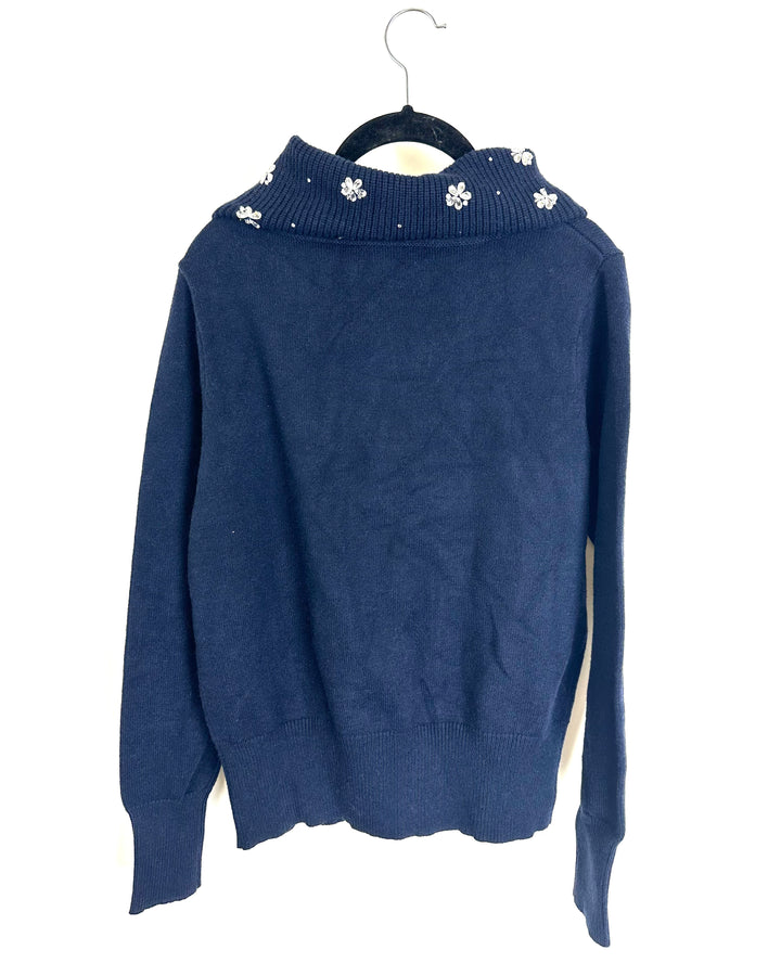 Navy Blue Zip Up Knit Sweater - Size 4/6