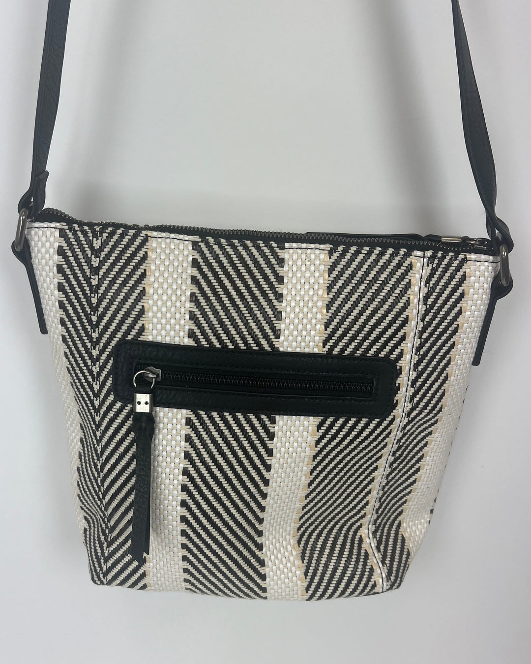 Black, White, and Tan Crossbody Bag
