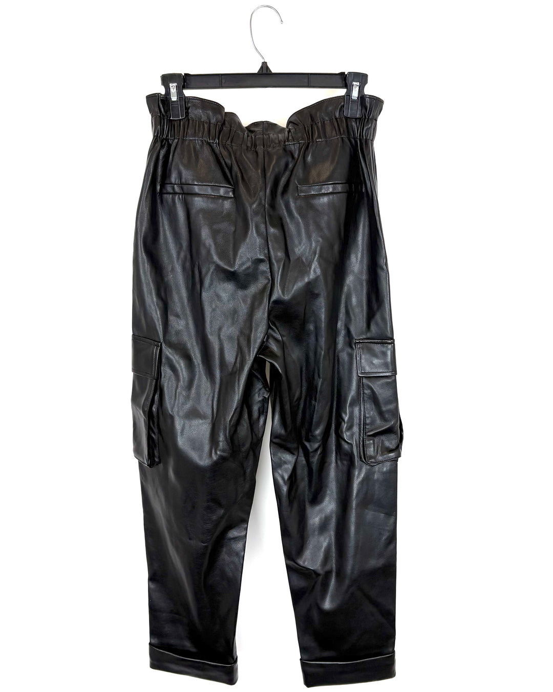 Black Paper Bag Faux Leather Pants - Small