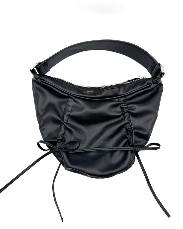 Black Ruched Ribbon Shoulder Bag