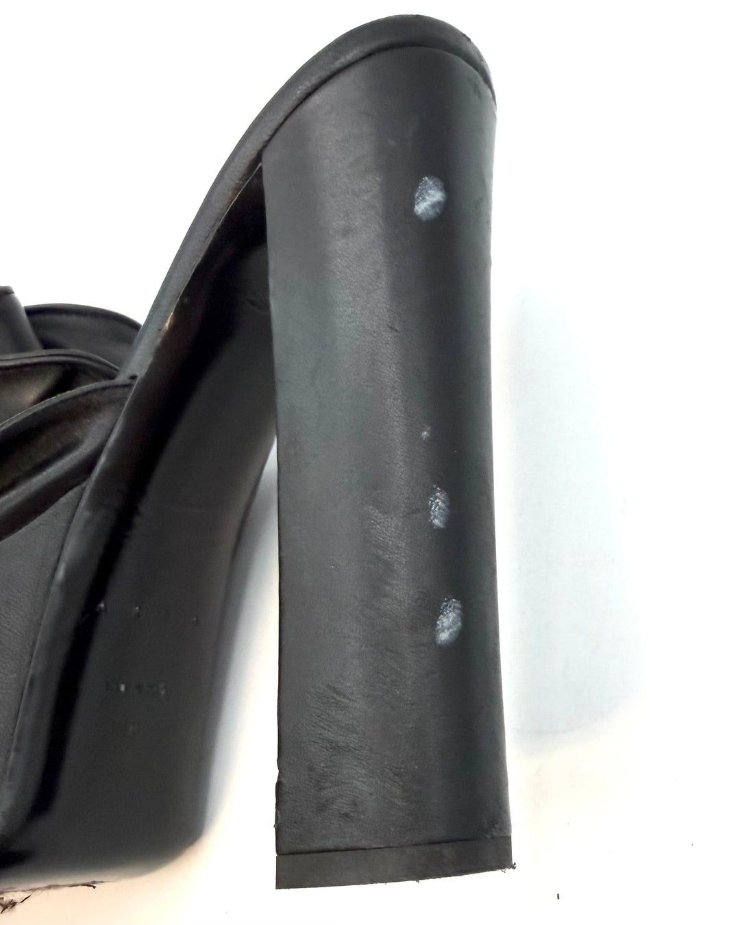 Rich Black Smooth Leather Ruffle Platform Heels - Size 40