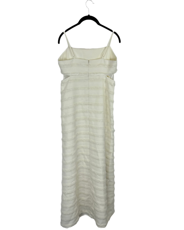 Cream Texture Fringe Striped Dress- Small