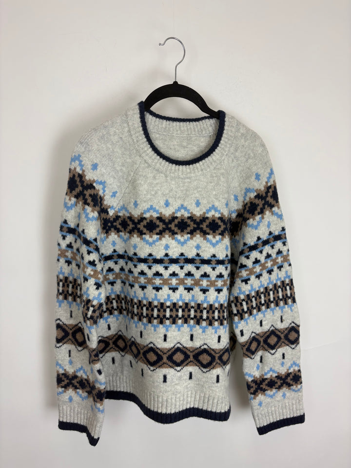 Grey and Blue Long Sleeve Sweater - Size 8/10