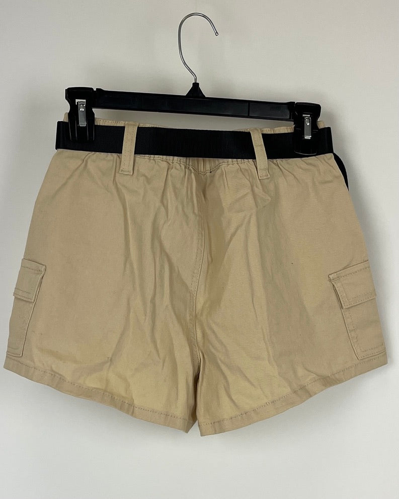 Tan Cargo Shorts With Buckle Belt - Size 4/6