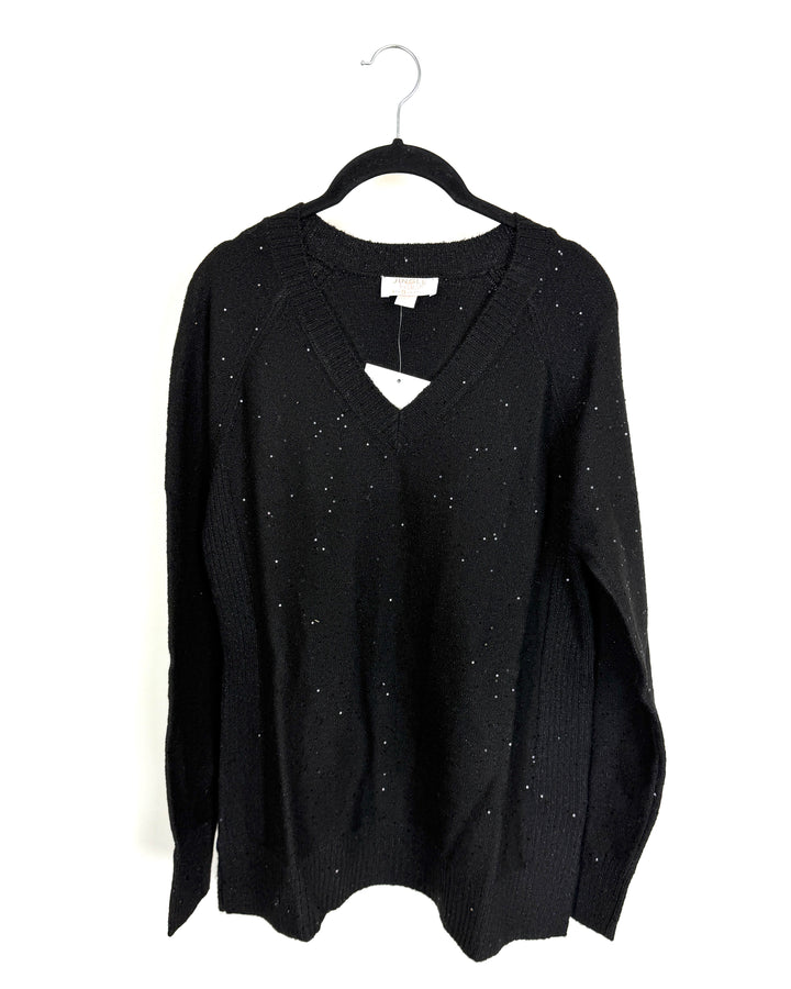 Black Sequin Glitter V-Neck Sweater - Size 6/8