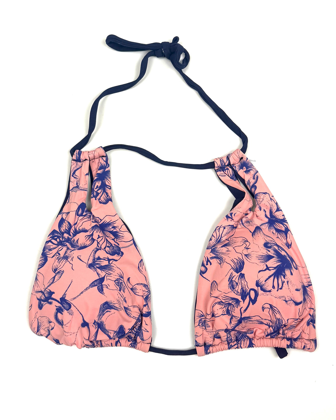 Dusty Pink & Blue Floral Cut Out Bikini Top - Small