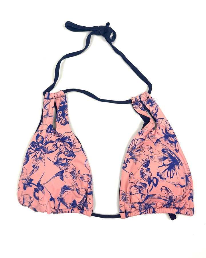 Dusty Pink & Blue Floral Cut Out Bikini Top - Small