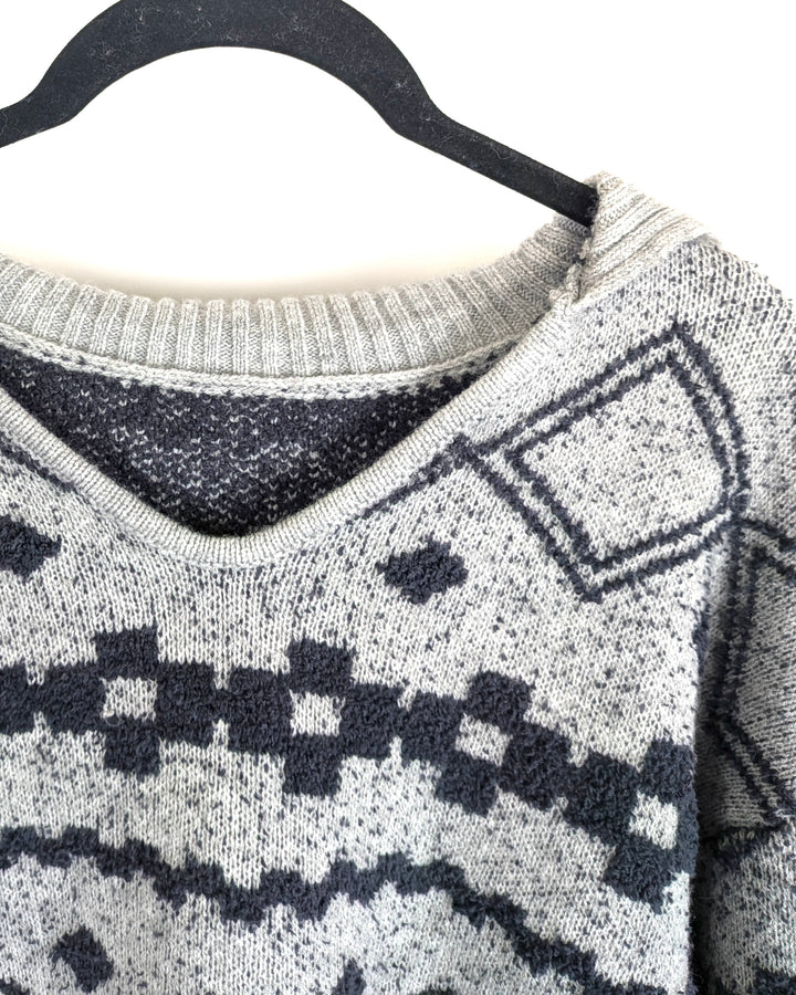 Grey Geometric Striped Sweater- Small