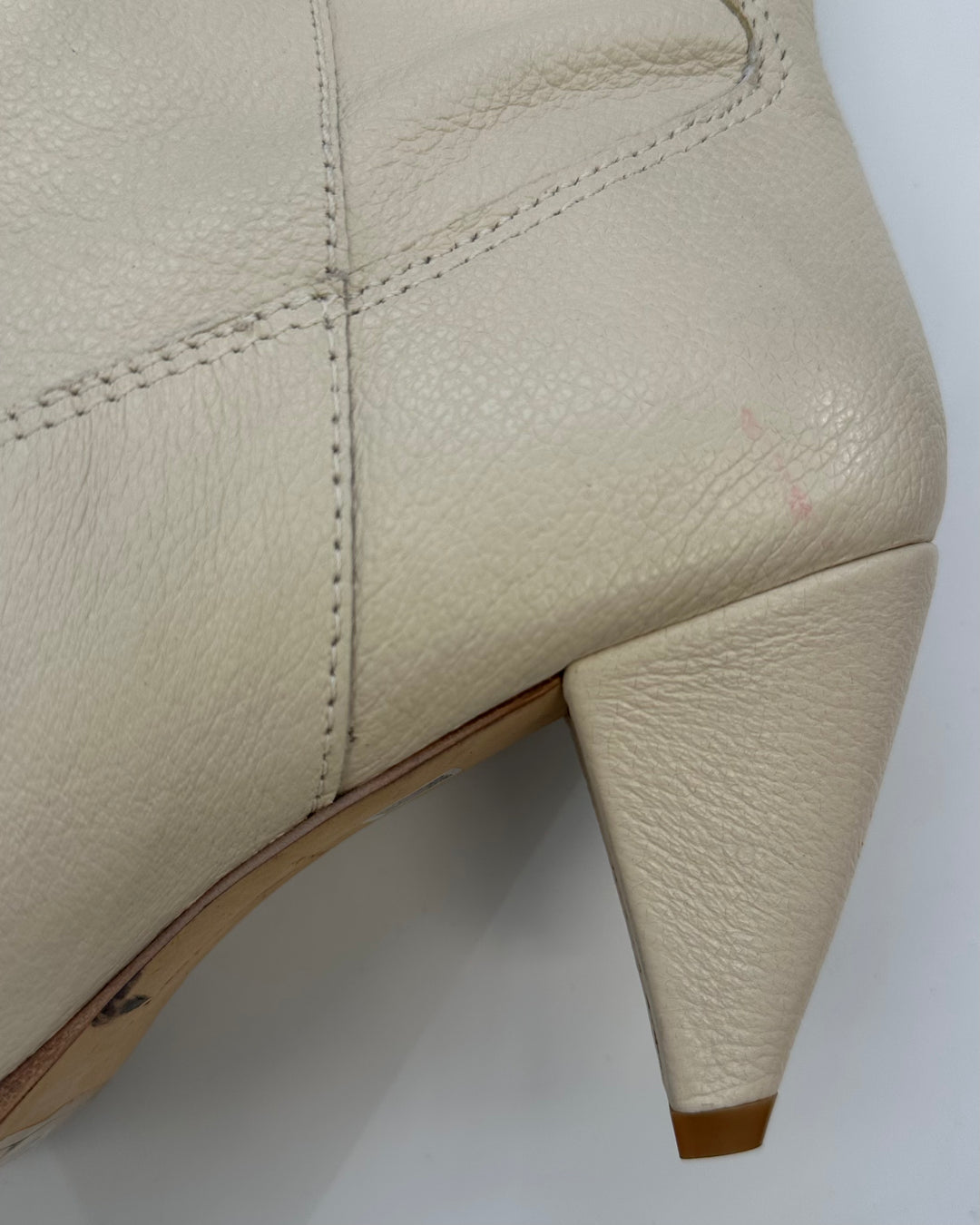 Cream Leather Pointed Toe Boot - Size 11