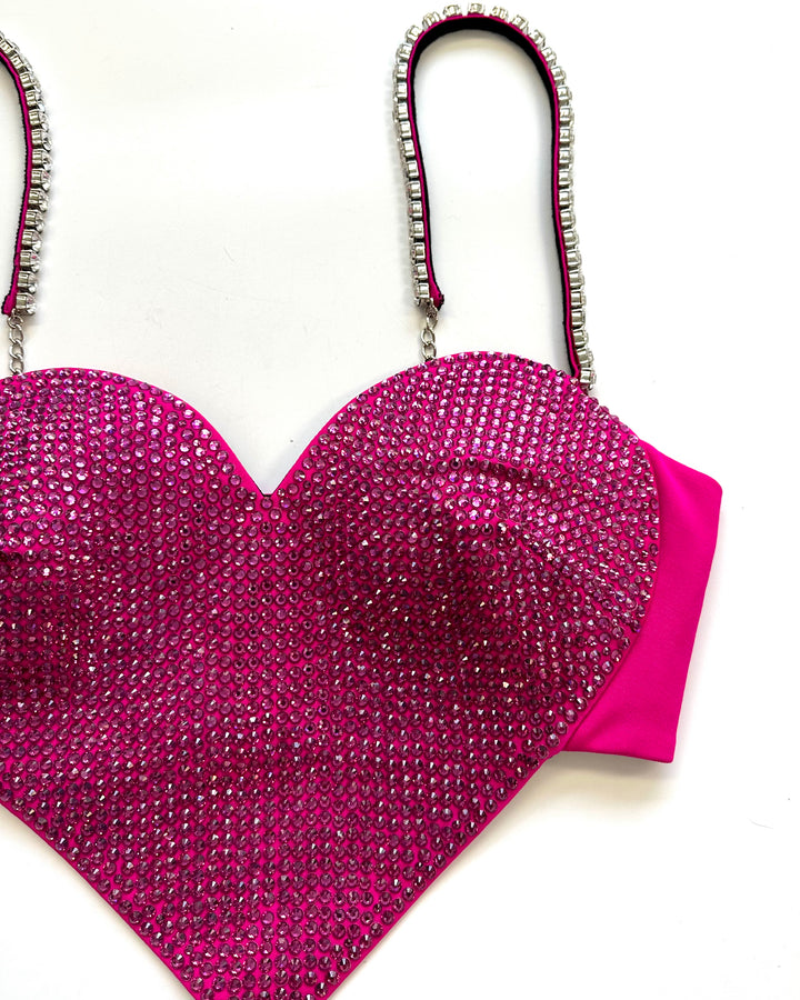 Bright Pink Heart Gem Stone Crop Top - Size 2
