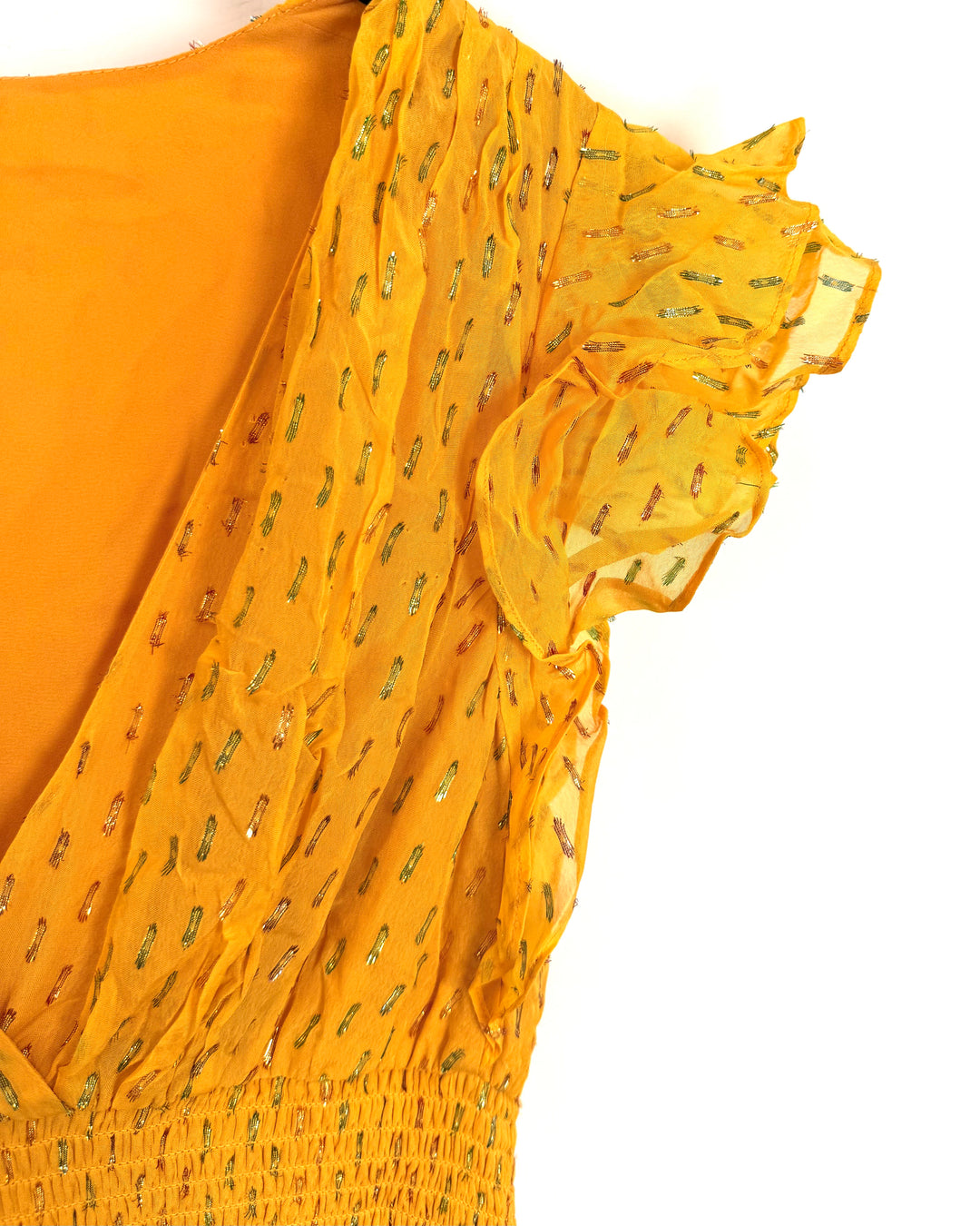 Yellow Metallic Ruffle Dress - Size 6