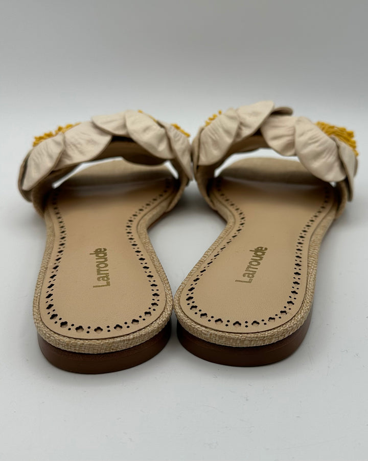 Ivory and Raffia Floral Sandals - Size 6.5