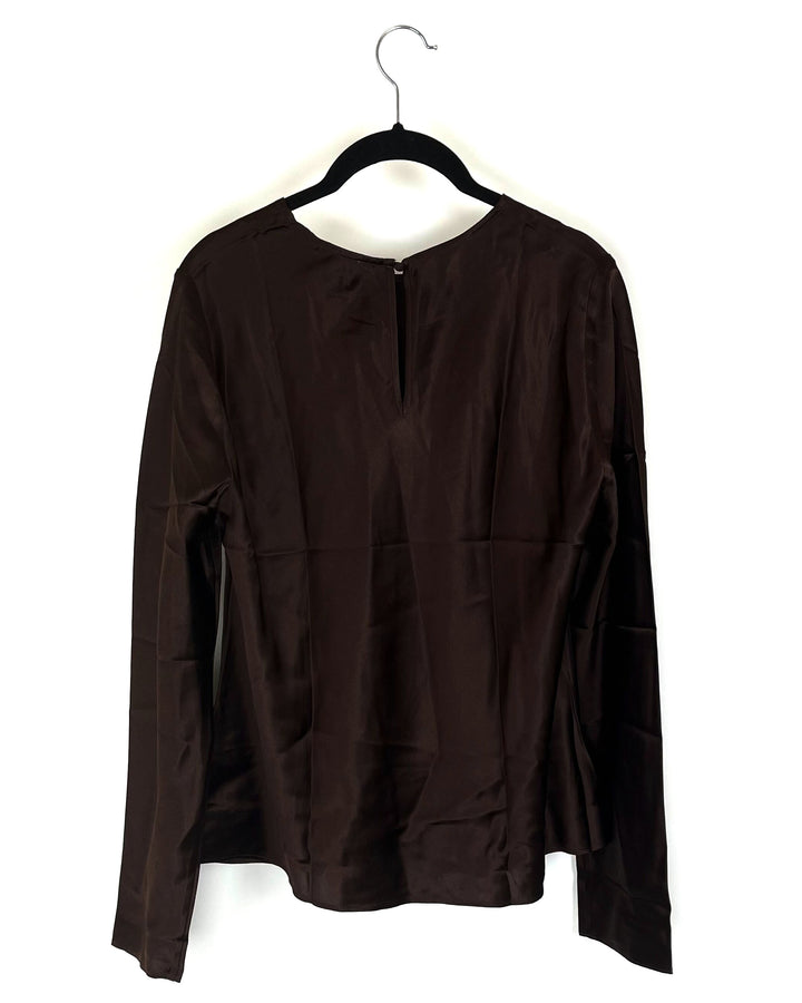 Brown Silk Long Sleeve Shirt - Large