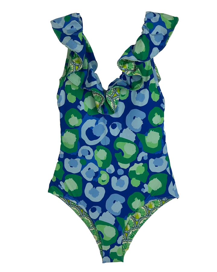 Blue & Green Cheetah One Piece Swimsuit - XS, S, XL