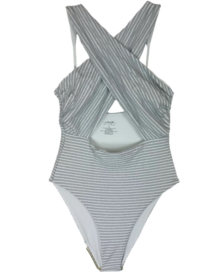 Metallic Silver Halter One Piece Swimsuit -  XS, S, XXL, XXXL