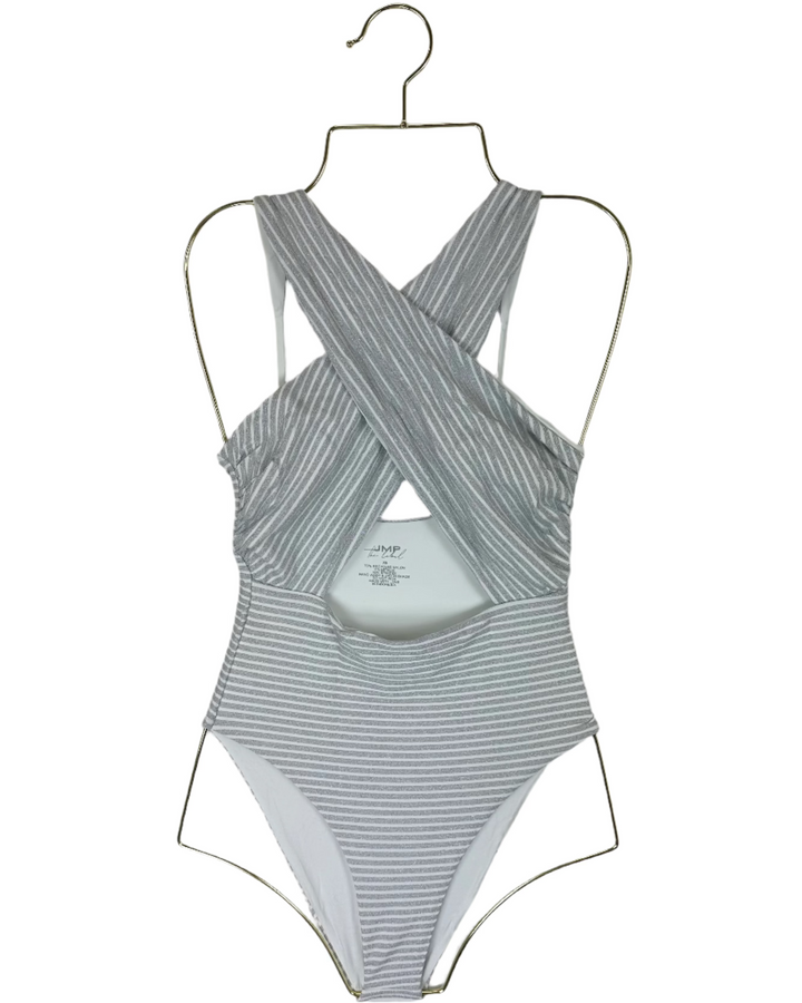 Metallic Silver Halter One Piece Swimsuit -  XS, S, XXL, XXXL