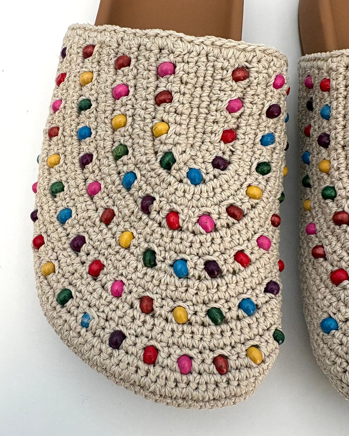 KIDS Tan Crochet Colorful Bead Clogs - 4Y and 5Y
