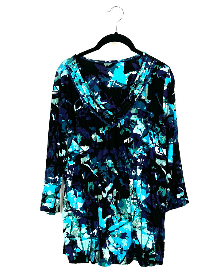 Blue Abstract Pajama Set - Size 1X
