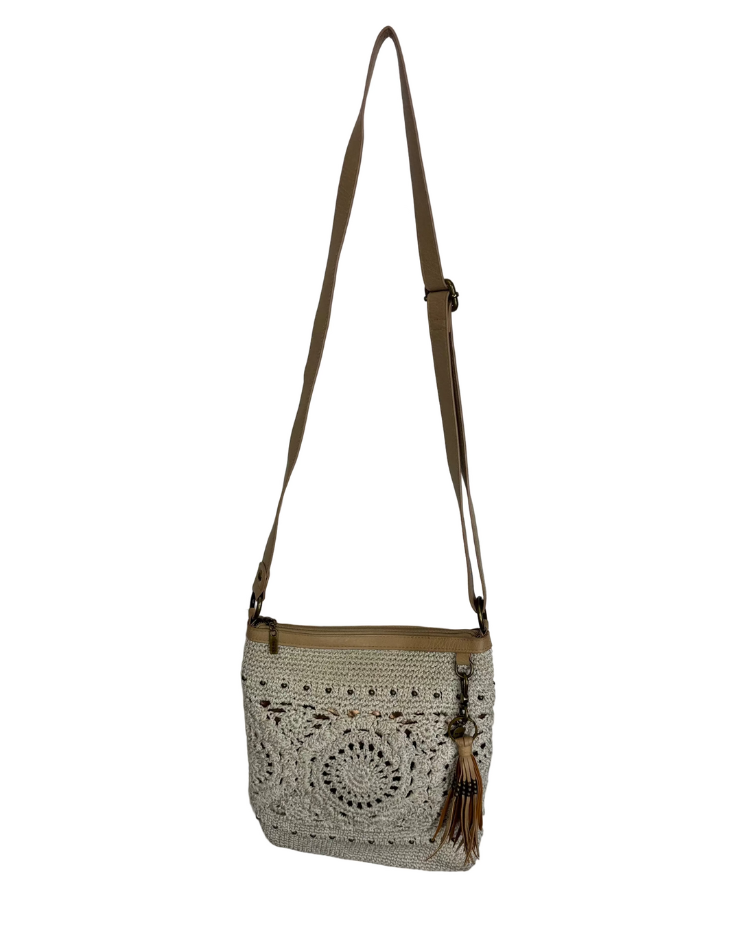 Bronze Metallic Crochet Crossbody Bag