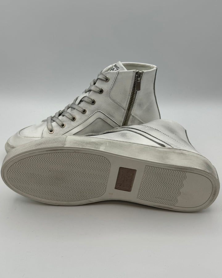 Distressed White Leather High Top Sneakers - Size 6, 8 and 9