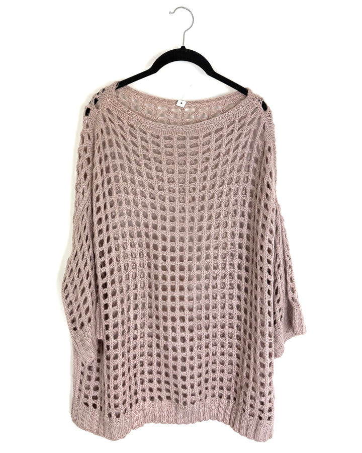 Brown Open Knit Cropped Sleeve Top - Size 10/12