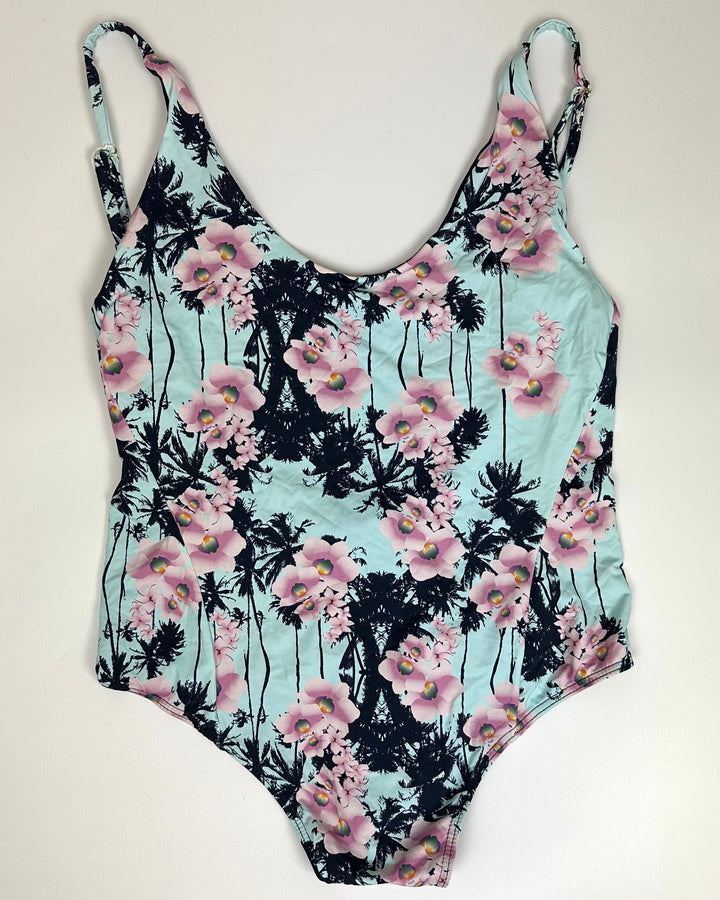 Sky Blue Floral Cheeky One Piece Swimsuit - Size 2/4