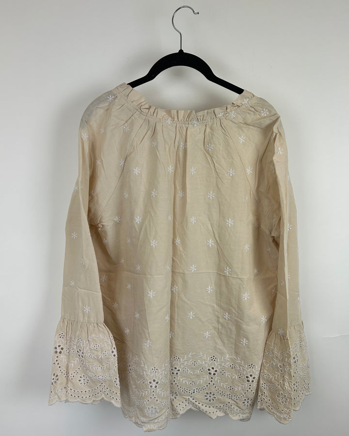 Beige Floral Eyelet Blouse - Size 6/8