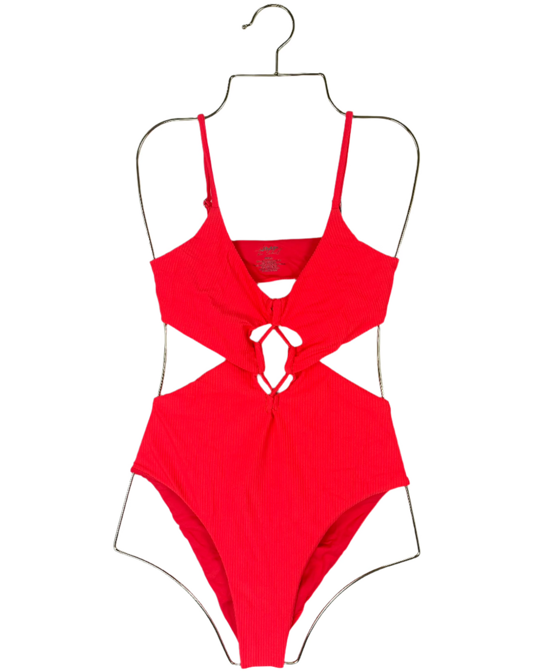 Neon Coral Front Cut Out One Piece Swimsuit - Small