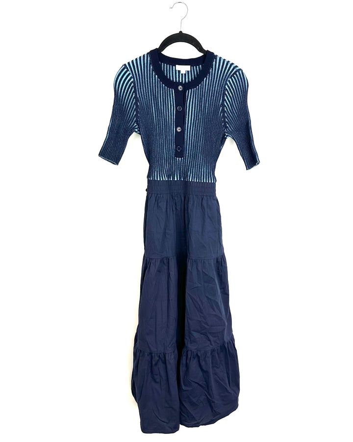 Blue Long Ribbed Bodice Dress - Size 2/4