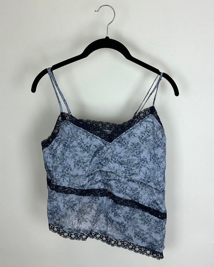 Blue Floral Lace Trim Cami - Size 2/4