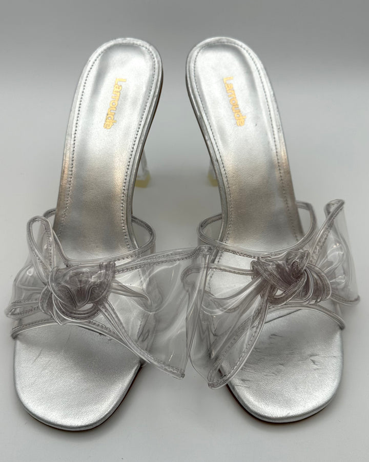 Silver Transparent Bow Heels - Size 9