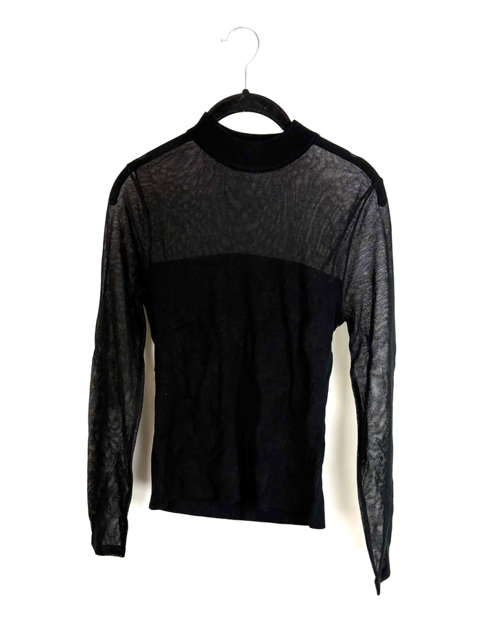 Black Top with Sheer Neckline - Size 4/6