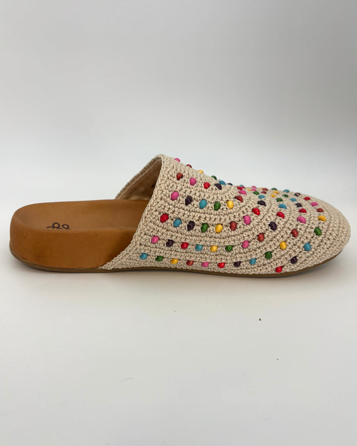 Light Tan Crochet Colorful Bead Clogs - Size 7, 8, 9, 10, 11