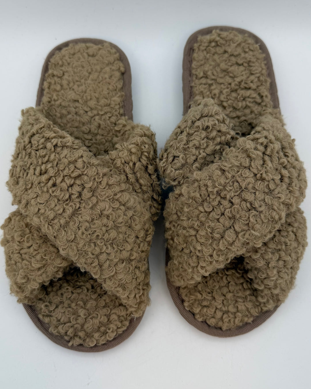 Open Toe Brown Fuzzy Slippers - Size 8/9