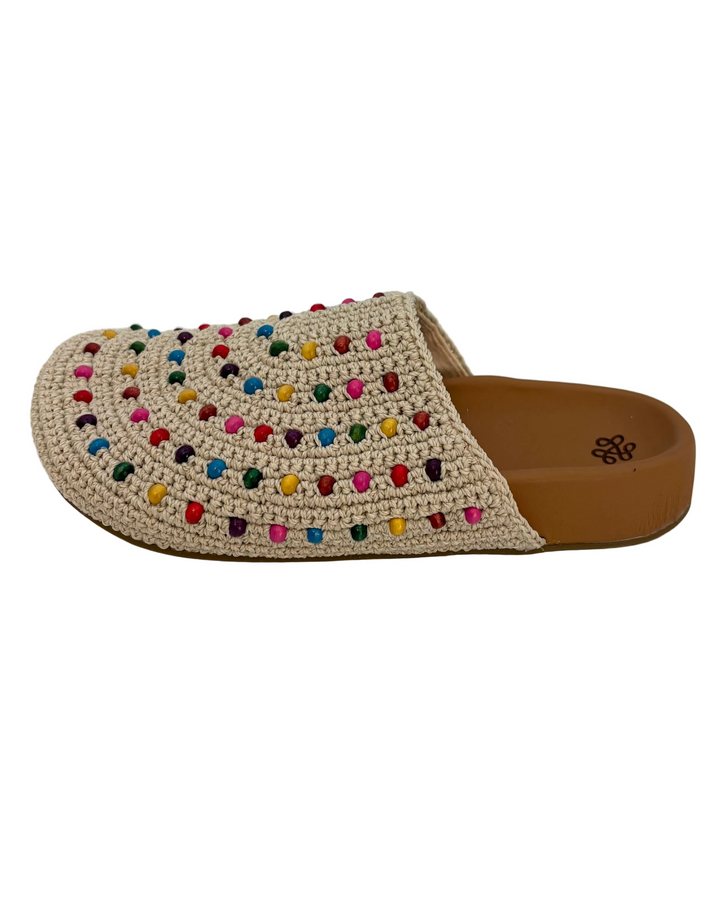 KIDS Tan Crochet Colorful Bead Clogs - 4Y and 5Y