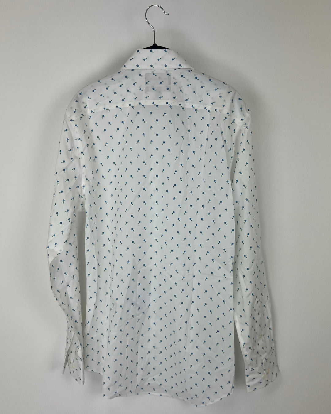 MENS White and Blue Floral Slim Fit Dress Shirt - 15 1/2 x 35