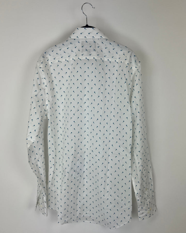 MENS White and Blue Floral Slim Fit Dress Shirt - 15 1/2 x 35