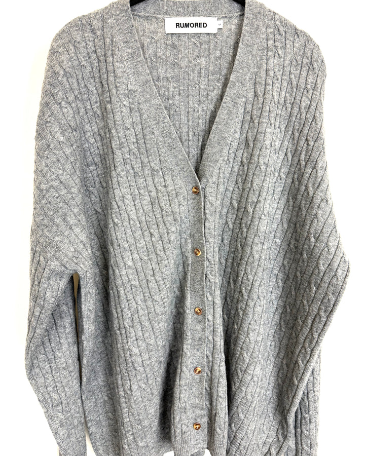 Gray Thin Cable Knit Cardigan - Size 10/12