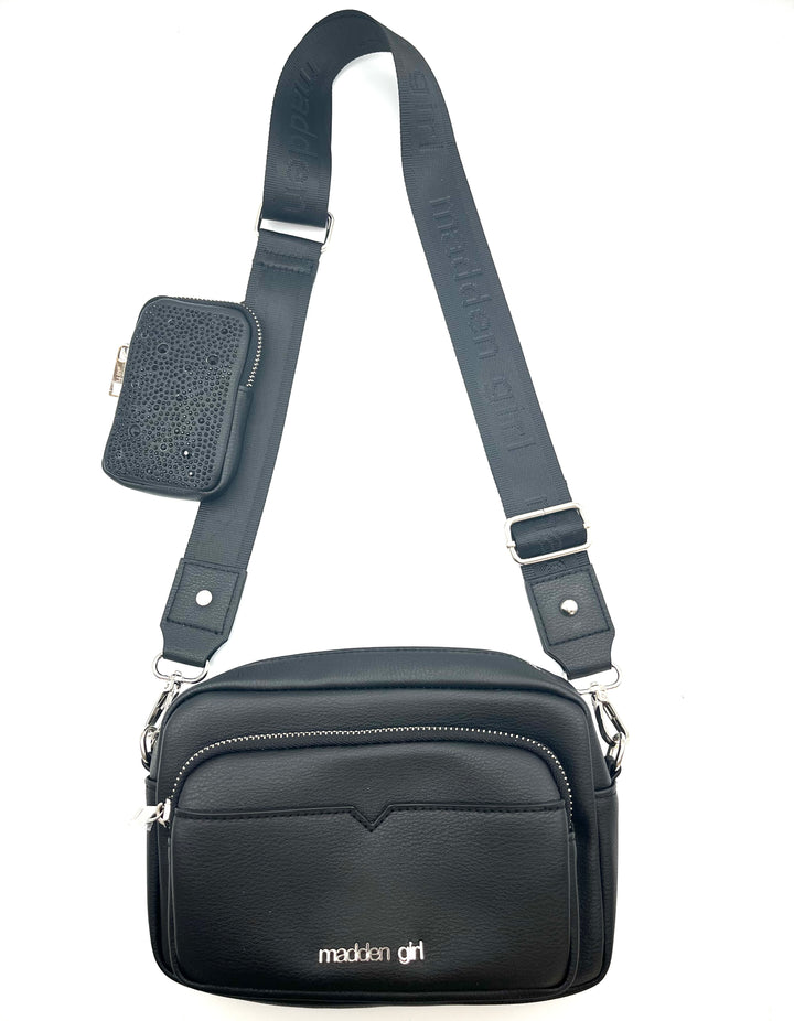 Black Crossbody Bag With Rhinestoned Coin Purse