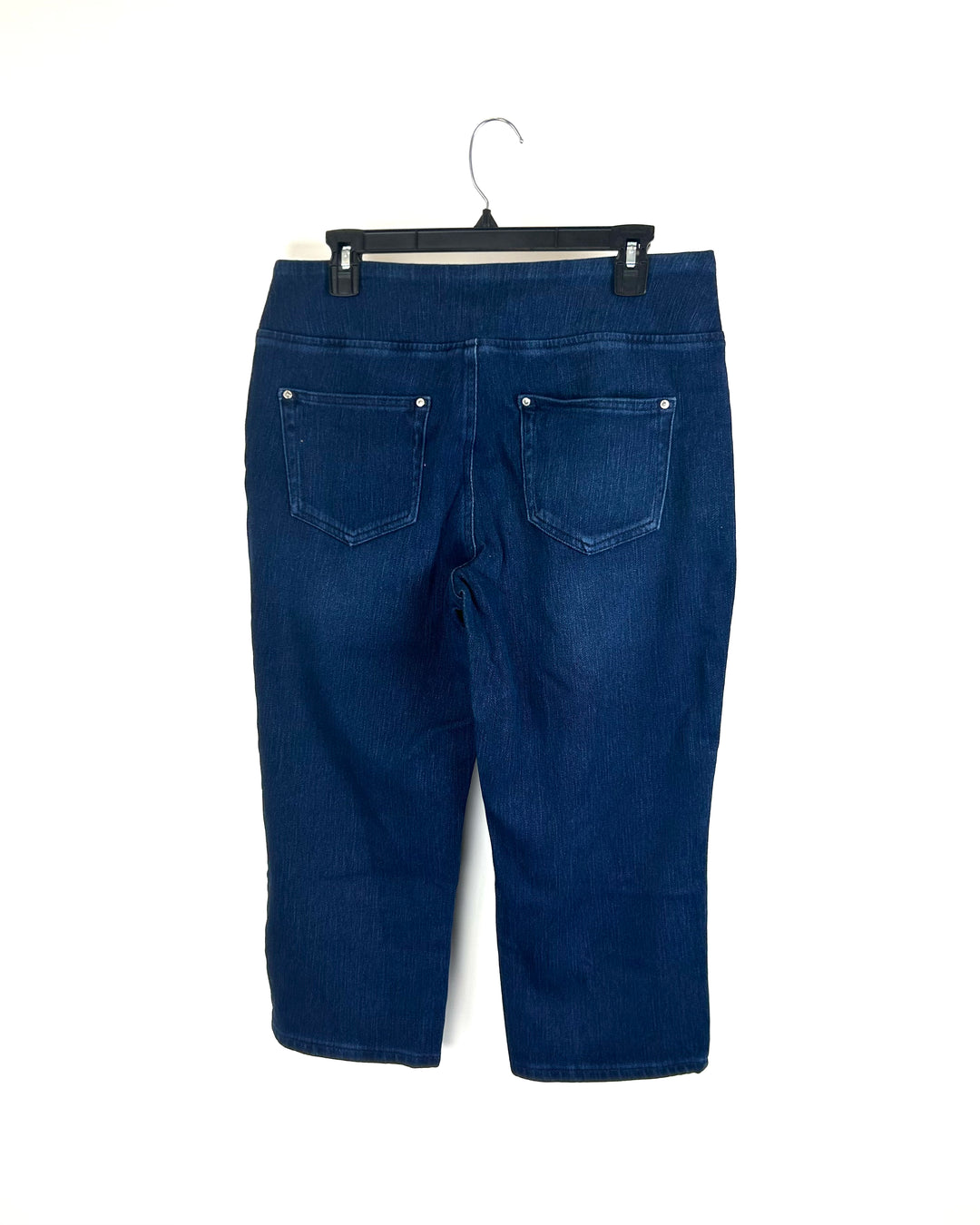 Dark Wash Elastic Straight Leg Capri Jeans - Size 12