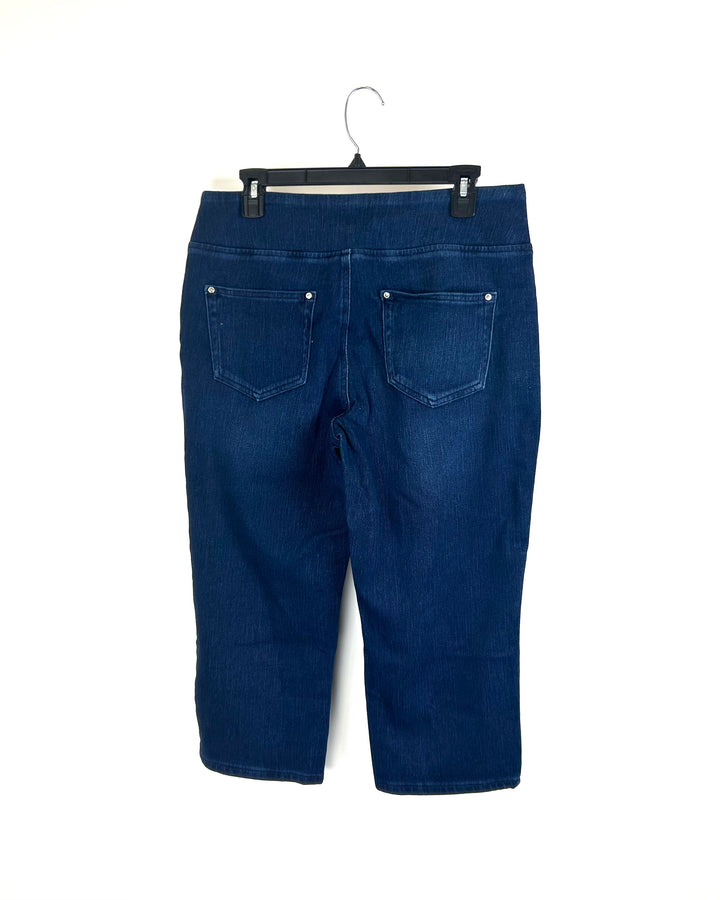 Dark Wash Elastic Straight Leg Capri Jeans - Size 12