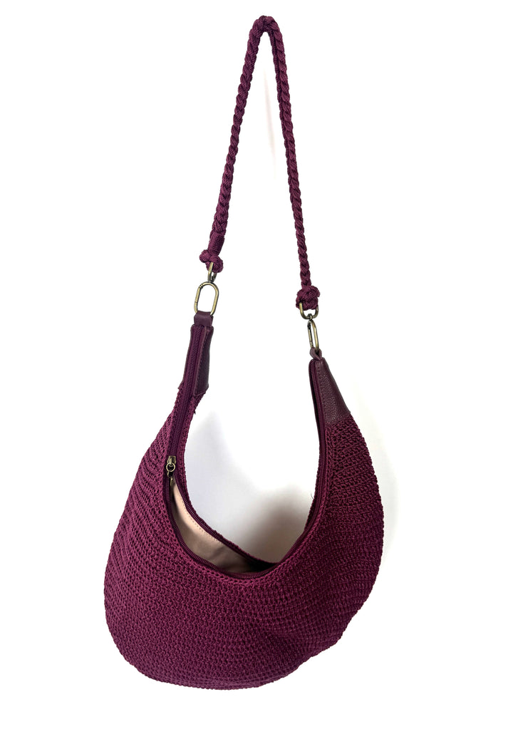 Burgundy Shoulder Bag With Rope Strap